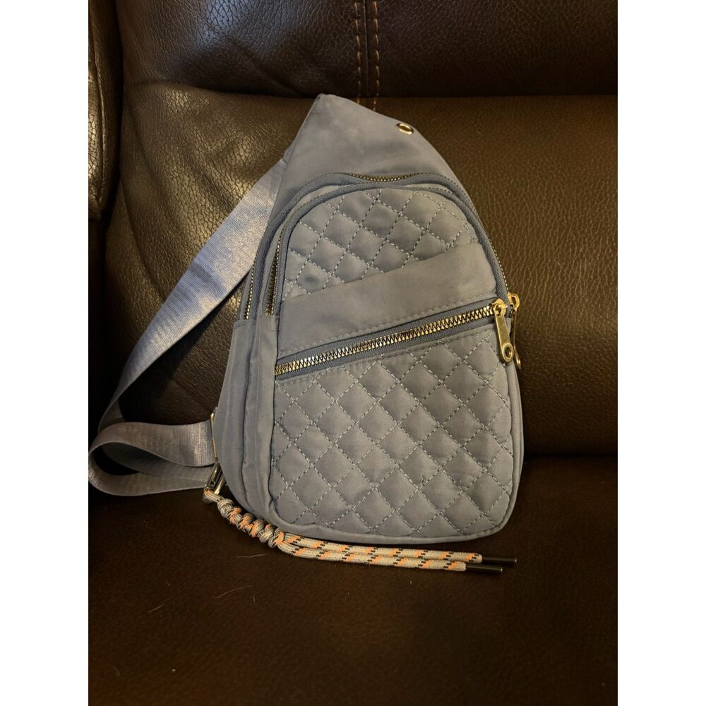 Iris & Rainbow Quilted Crossbody Bag Blue Gray 59" Long Strap Rainbow Boutique